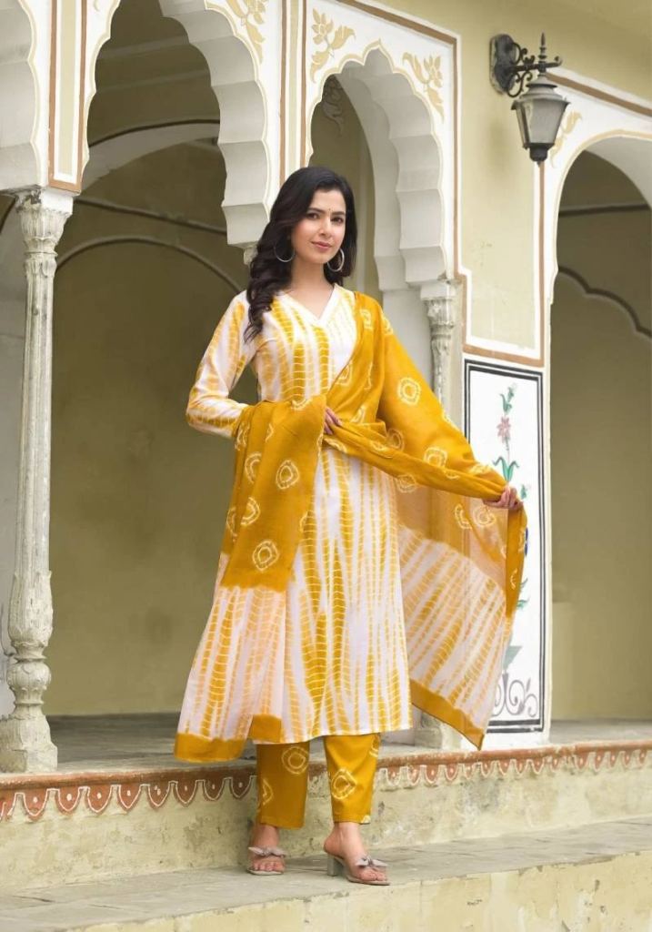 New Beautiful Yellow Dhruvi 123 Rayon Casual Wear Salwar Suit 