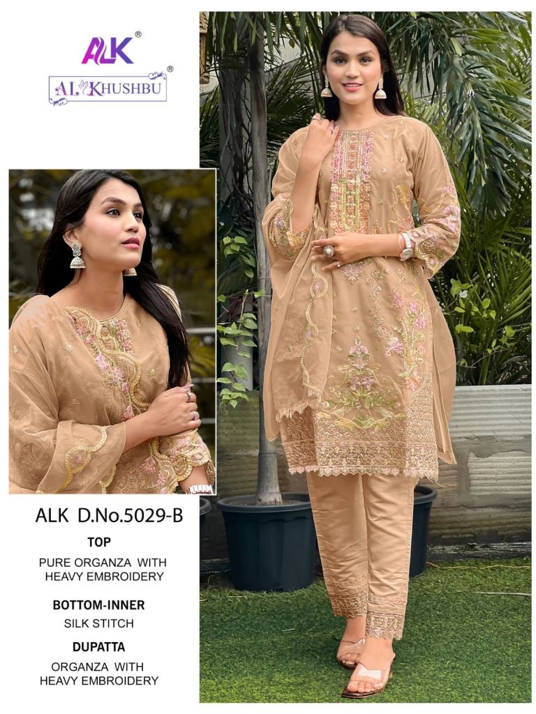 New Pakistani  Alk Khushbu 5029 A And B Pretty Organza Salwar Kameez Material Set