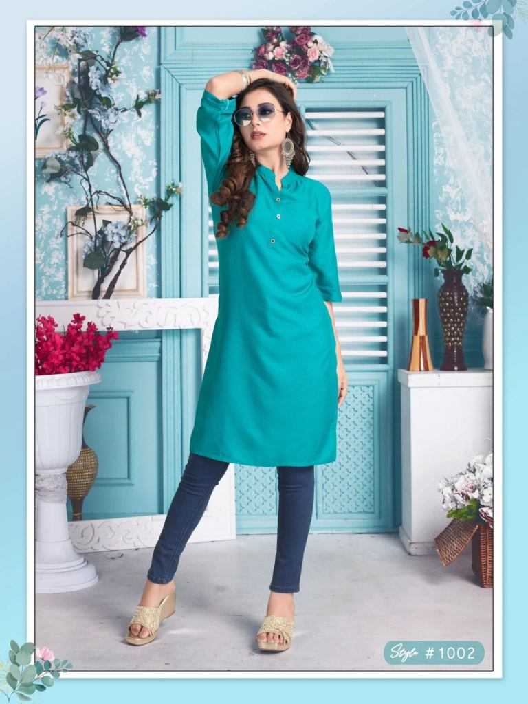 Sky Blue Cotton Plain Kurti at Rs 450/piece in Surat | ID: 15065420588