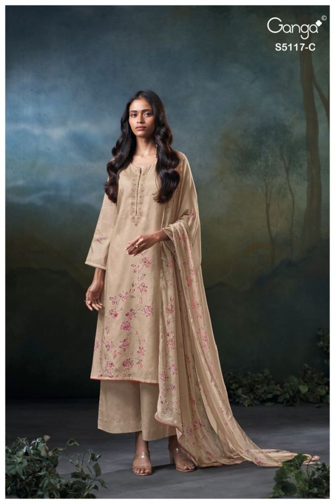 Noorika Cotton Satin Embroidered Suit