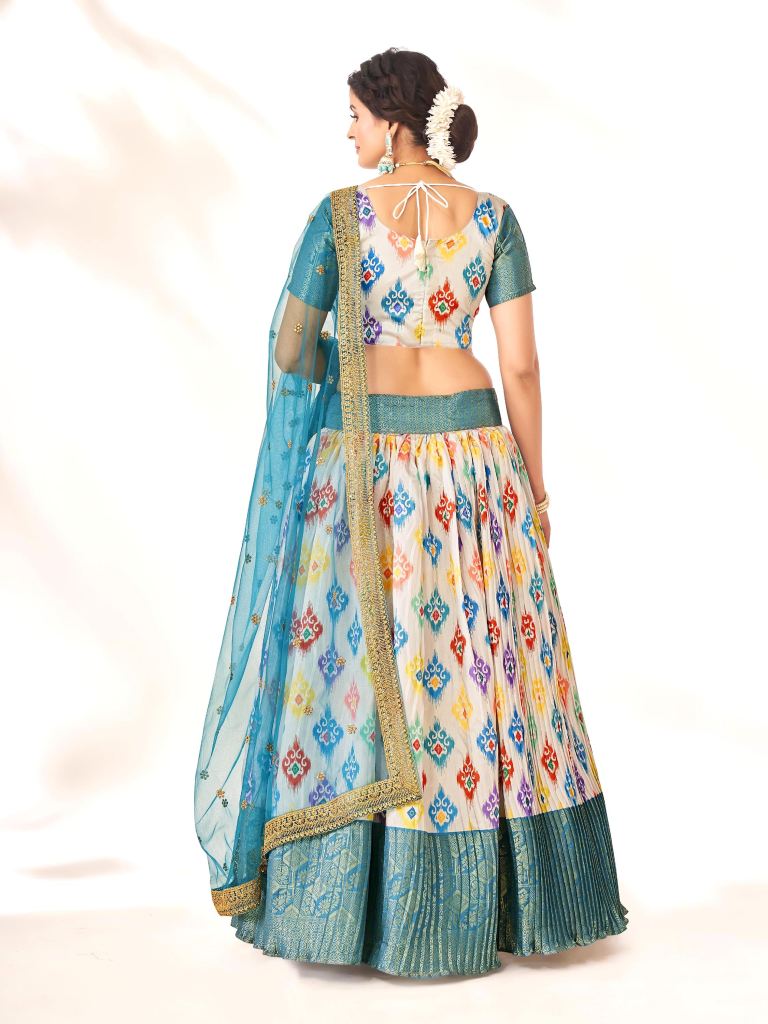 Buy Off White To Steel Blue Traditional Designer Half sarees ...