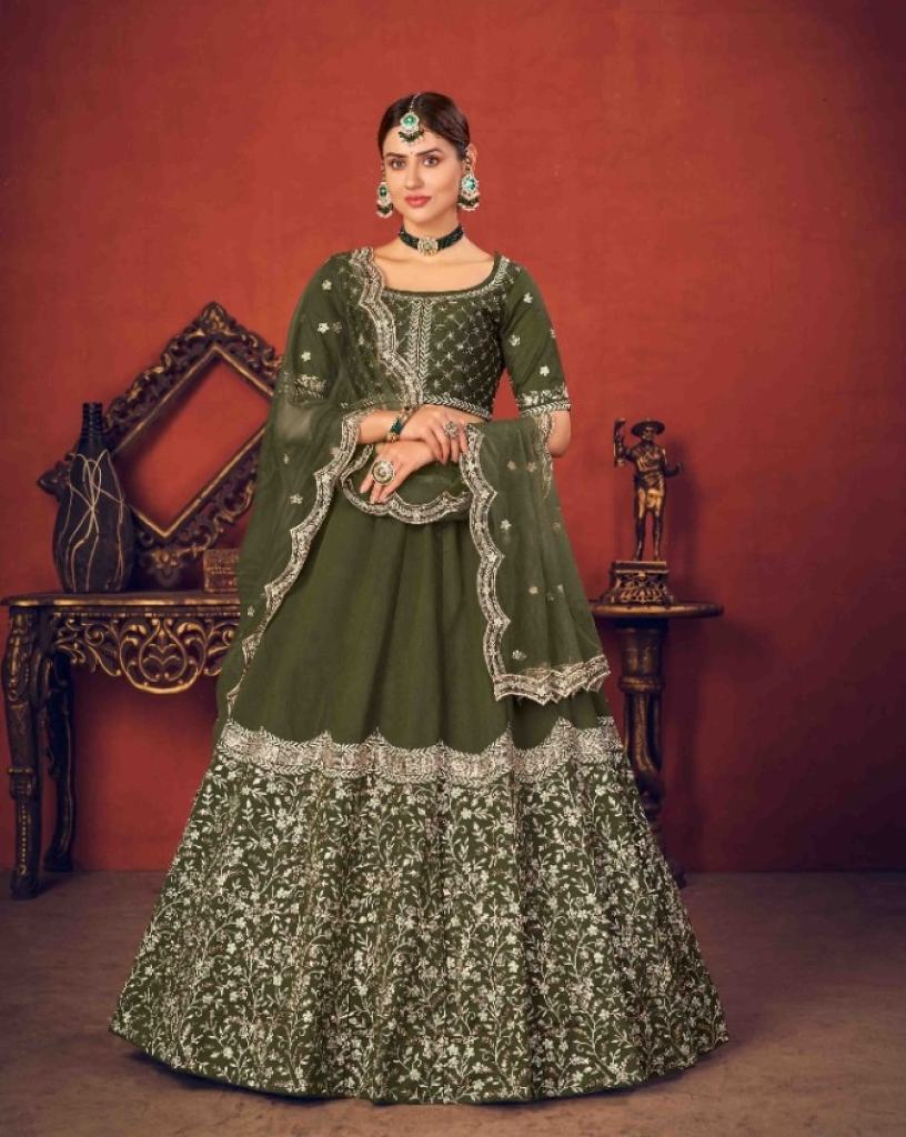 Olive Green Art silk  Designer  sequence embroidery work Lehenga choli