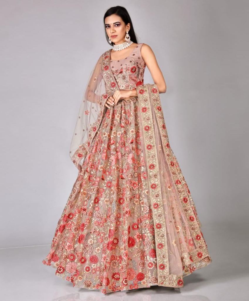 Onion Pink  Soft Net Sequence Embroidered Bridal Lehenga Choli