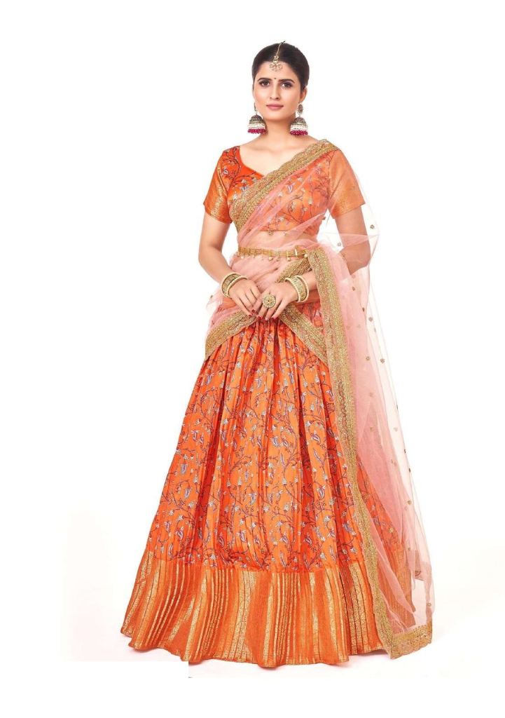 Orange Banarasi Silk  Fancy Half Saree Lehenga collection