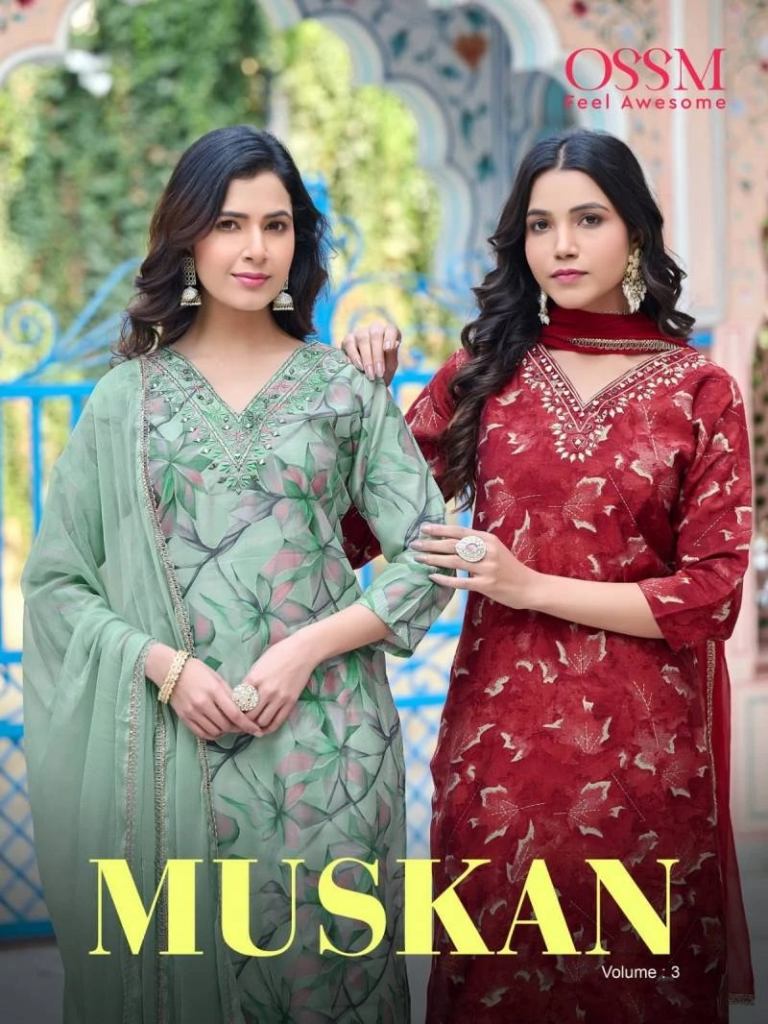 Ossm Muskan 3 V Neck Kurti Pant With Dupatta