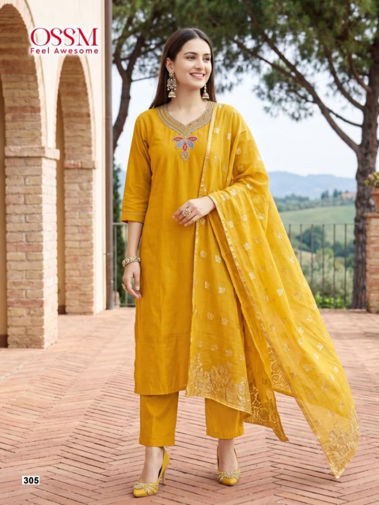 Ossm Nargis Vol 3 Roman Silk Embroidered Kurti With Bottom Dupatta Collection