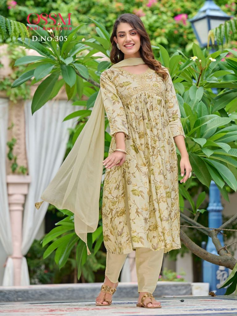 Ossm Resham Vol 3 Alia Cut Kurti With Bottom Dupatta