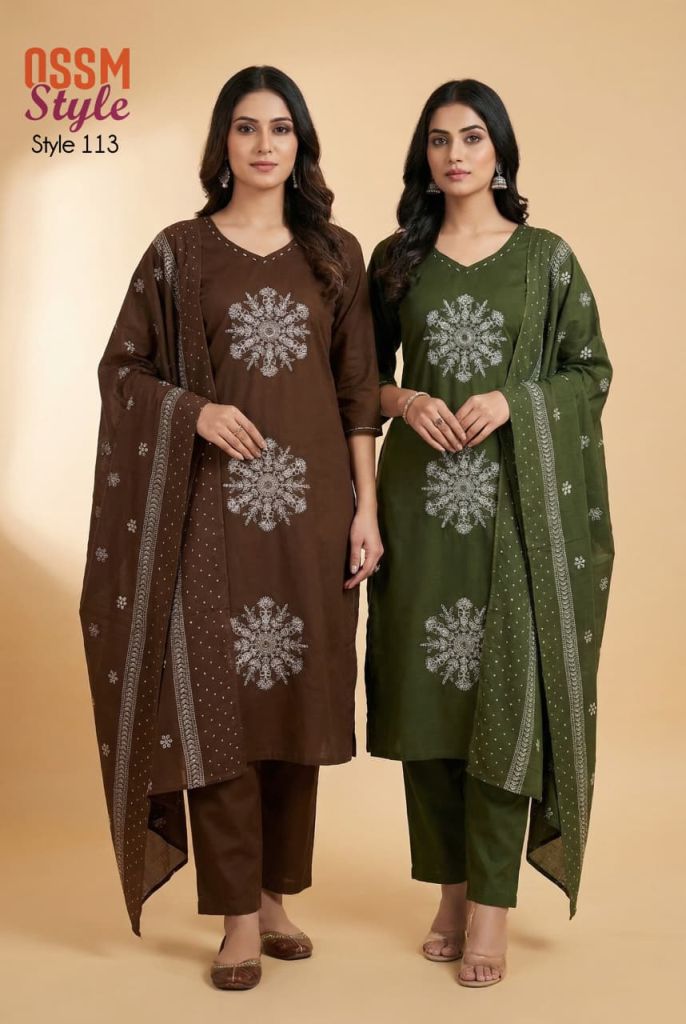 Ossm Style 113 Embroidered Kurti With Bottom Dupatta