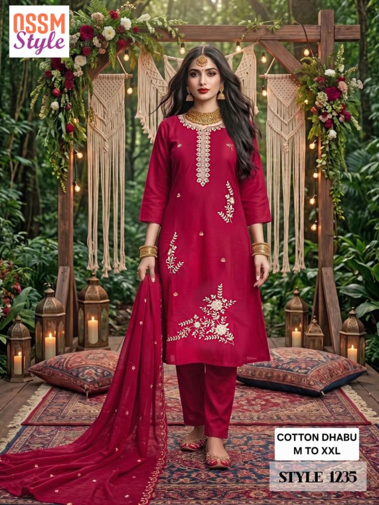 Ossm Style 1235 Embroidered Kurti With Bottom Dupatta