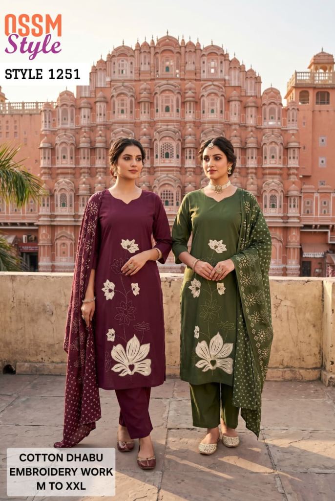 Ossm Style 1251 Embroidery Worked Kurti With Bottom Dupatta