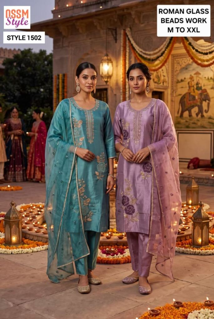 Ossm Style 1502 Work Kurti With Bottom Dupatta