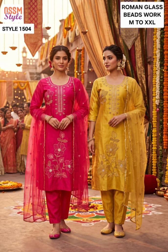 Ossm Style 1504 Beads Work Kurti With Bottom Dupatta