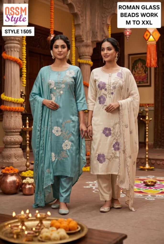 Ossm Style 1505 Beads Work Kurti With Bottom Dupatta