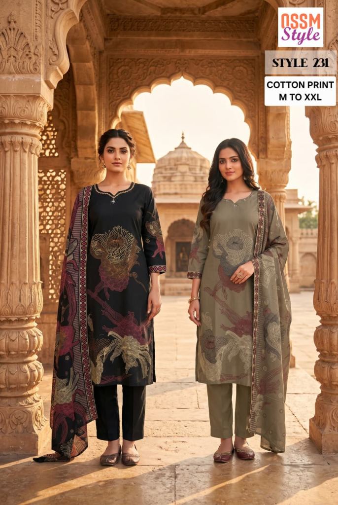 Ossm Style 231 Printed Kurti With Bottom Dupatta