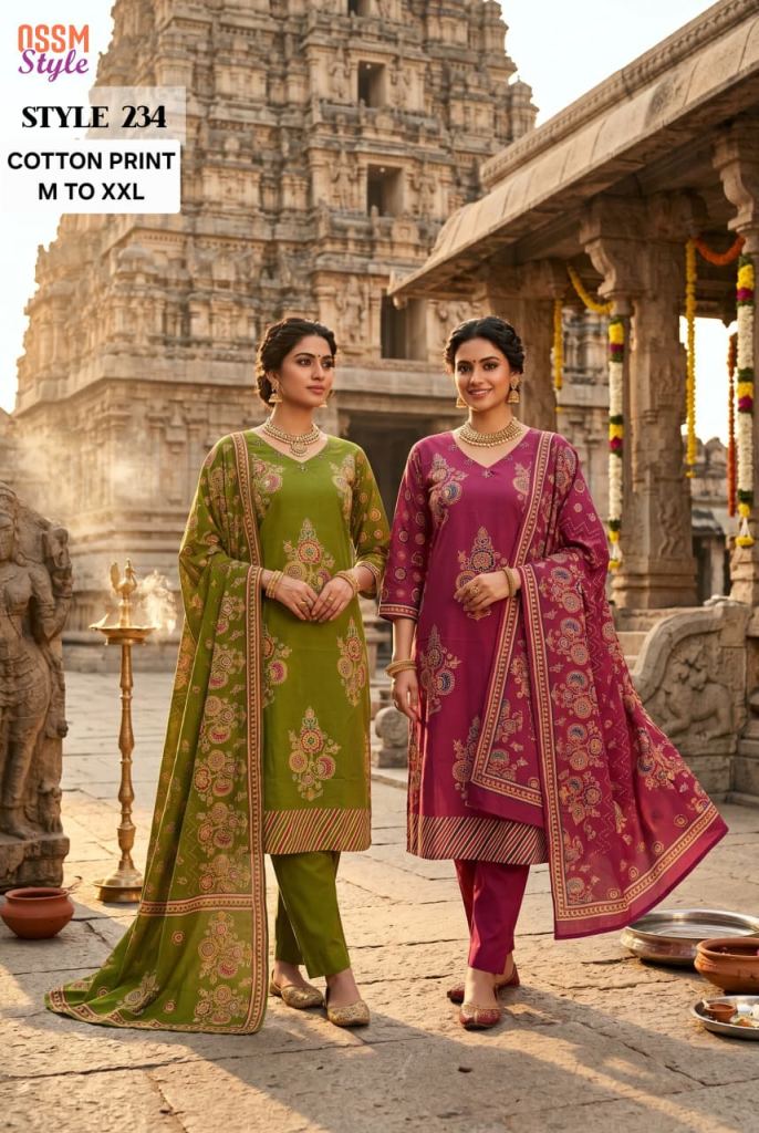Ossm Style 234 Printed Kurti With Bottom Dupatta