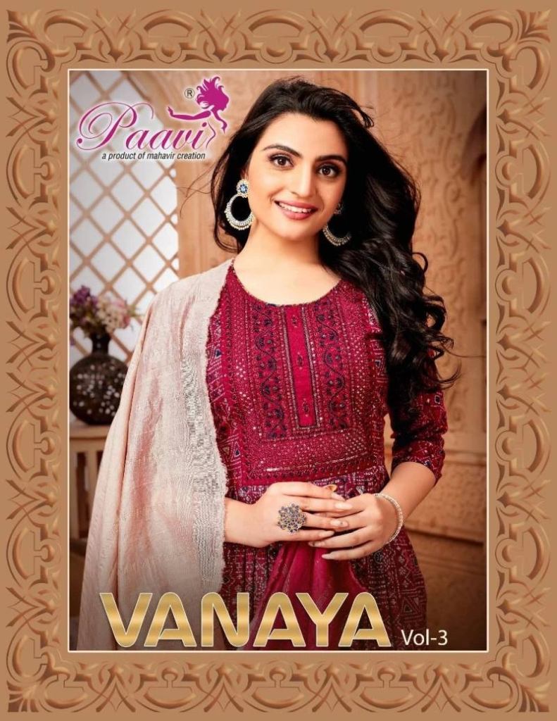 Paavi Vanaya Vol 3 Heavy Rayon Kurti Pant With Dupatta