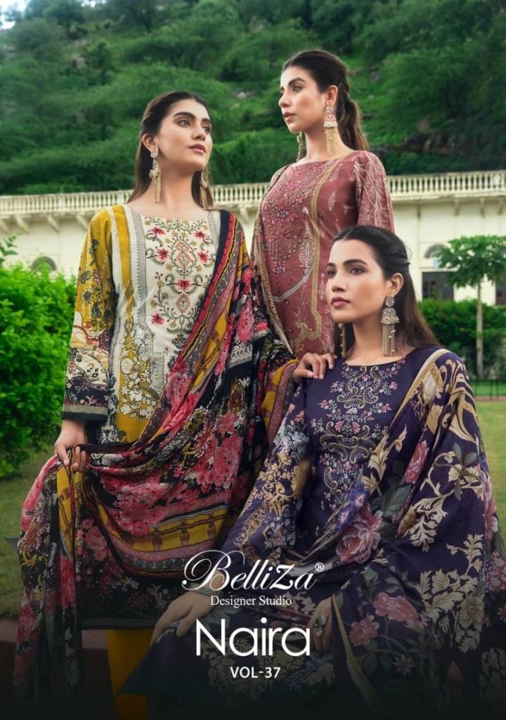 Pakistani Style Belliza Naira Vol 37 Pretty Digital Printed Dress Material Set