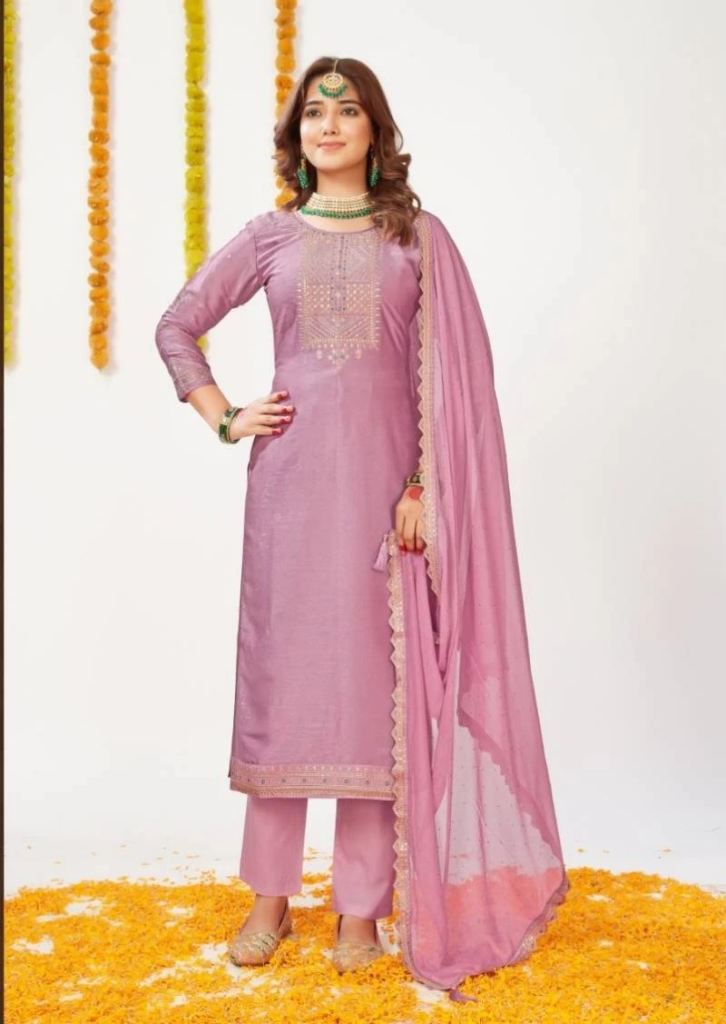 Panch Ratna Karra Shimar Silk Embroidery Dress Material