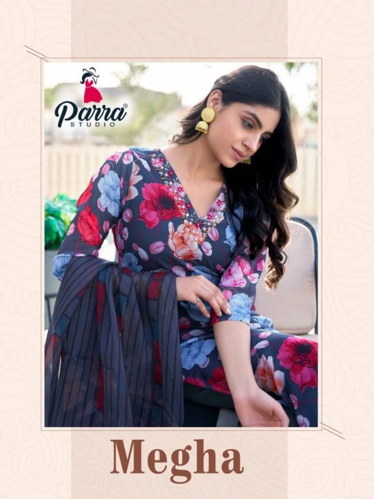 Parra Megha Organza Digital Printed Kurti Bottom With Dupatta