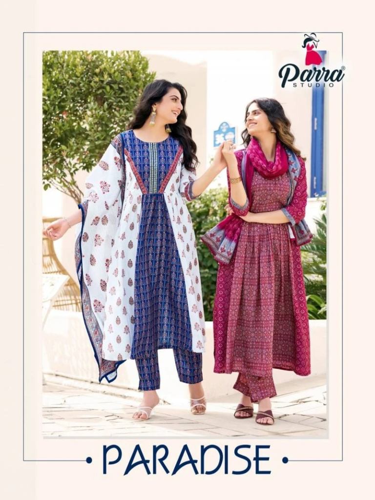 Parra Paradise Maslin Designer Kurti Pant With Dupatta