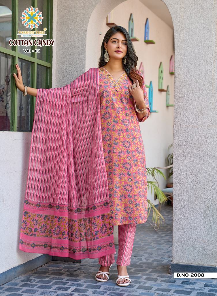Passion Tree Cottan Candy Vol 2 Printed Kurti With Bottom Dupatta