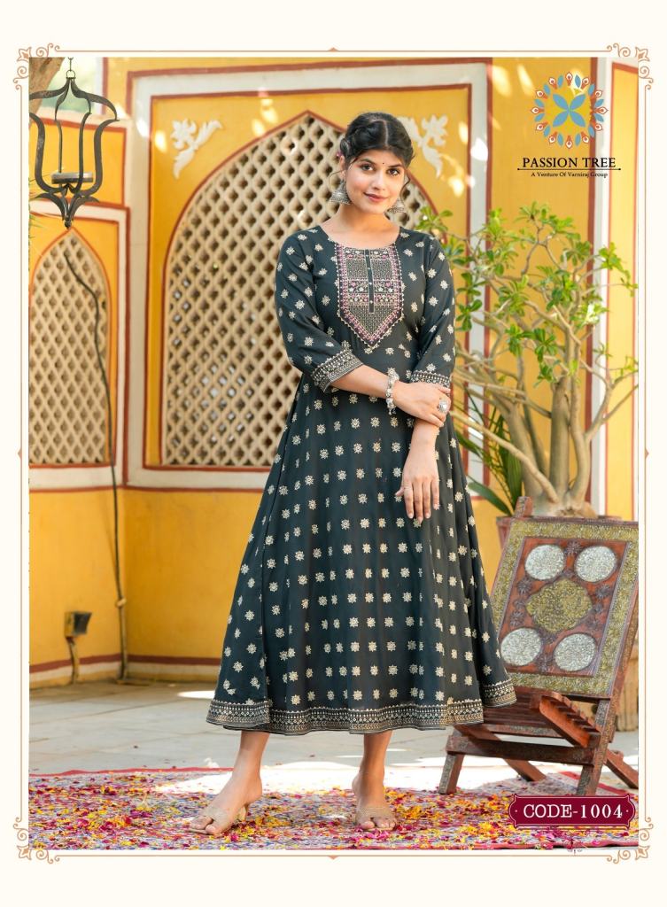 Passion Tree Rangilo Vol 1 Stylish Embroidery Long Gown Kurti Collection