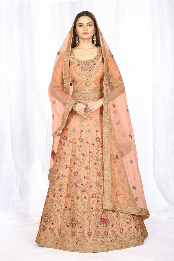  Peach Color Partywear Designer Embroidered Lehenga Choli