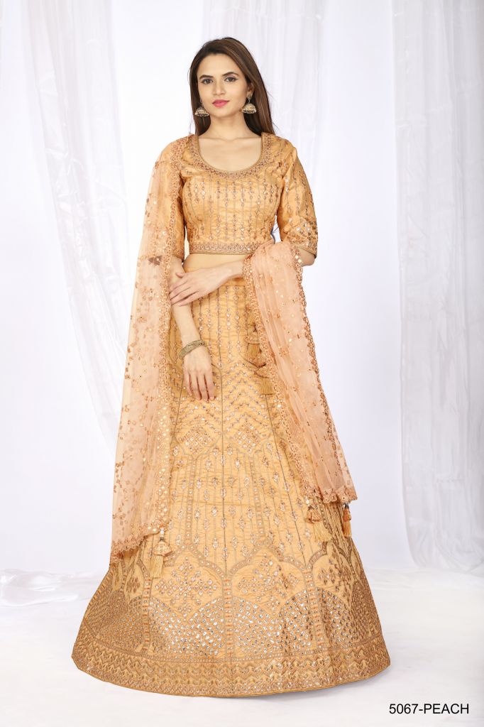  Peach Colour Gold-Toned Thread Embroidered  Semi-Stitched Lehenga Choli 