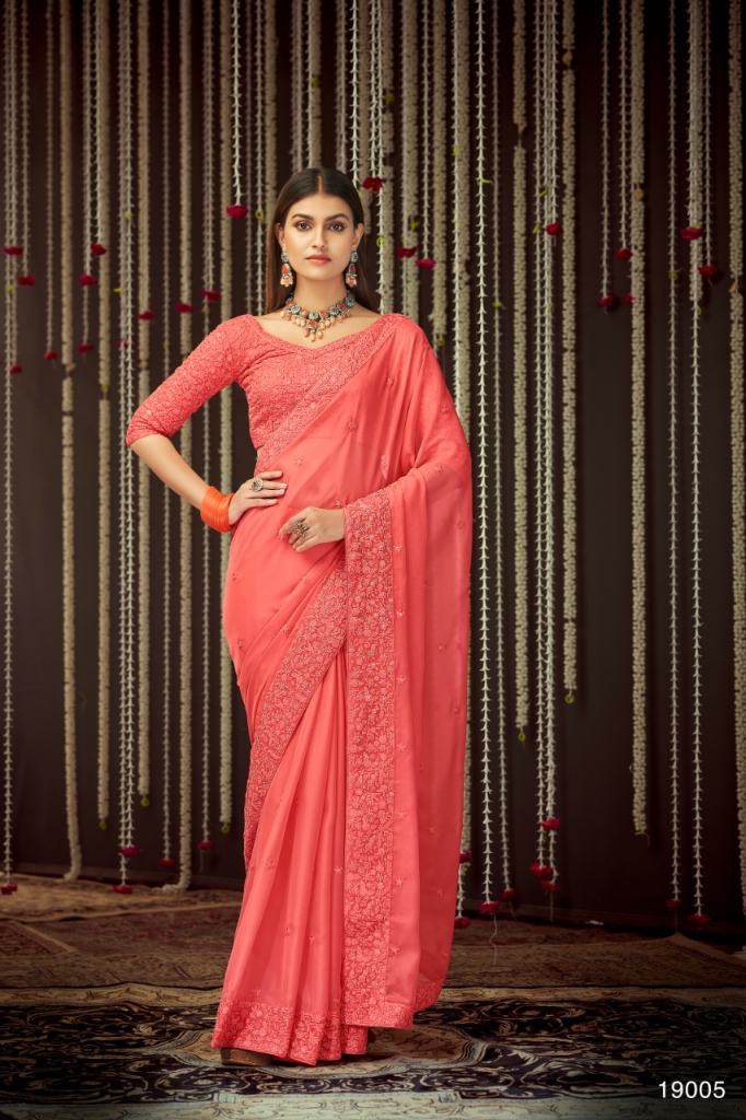 Peach Organza  Thread zari work Designer Saree 