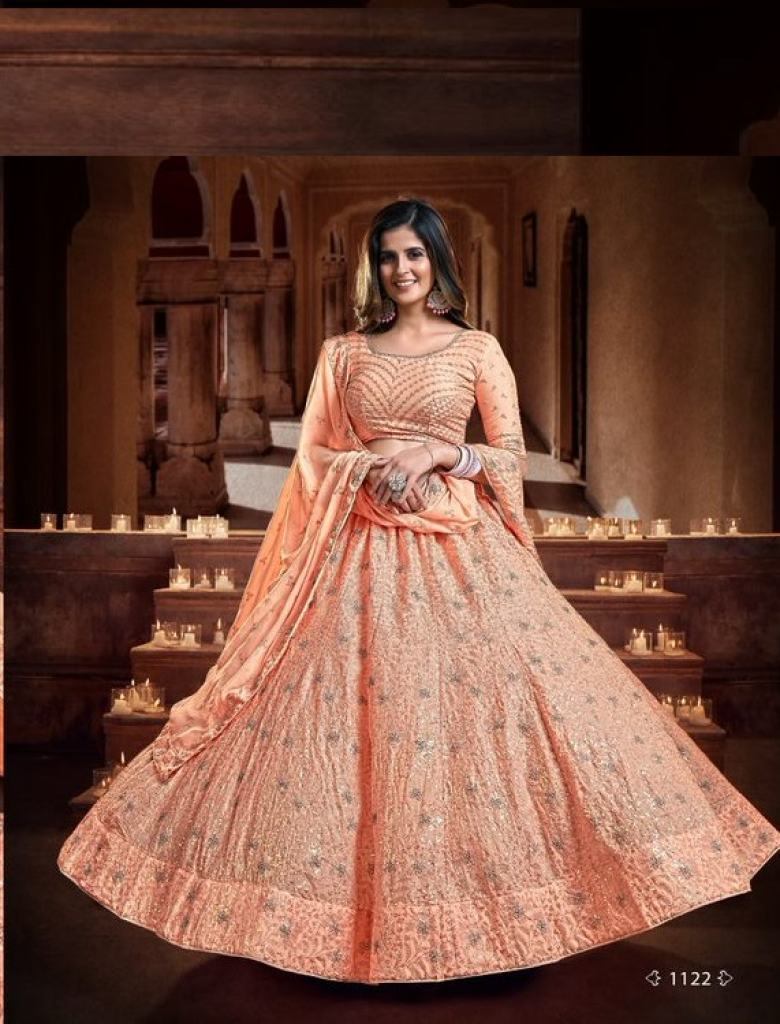 Peach orange  1122  Latest Designer Georgette lehenga choli collection