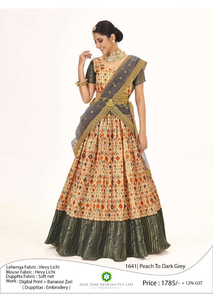 Peach to Dark Grey Designer Traditional Half Saree Lehenga The Perfect Blend of Tradition and Style