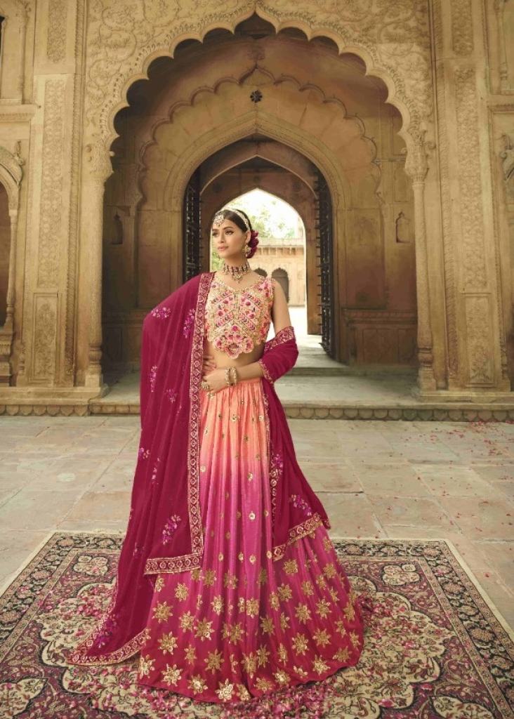 Peach to Pink Multi Color Party Wear Silk Designer Lehenga Collections