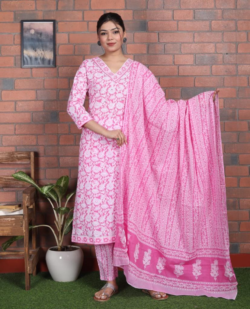 Pink Jaipuri Prints Cotton Kurtis Wholesale