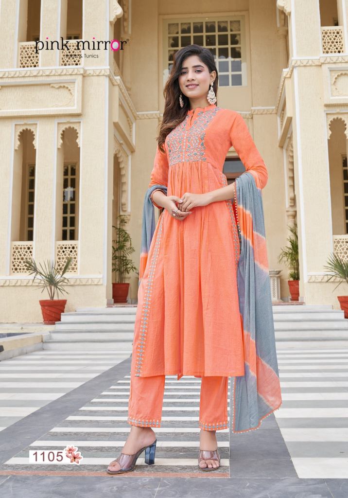 The Pink Anarkali kurta dress is a type of long tunic or dress that flares  out