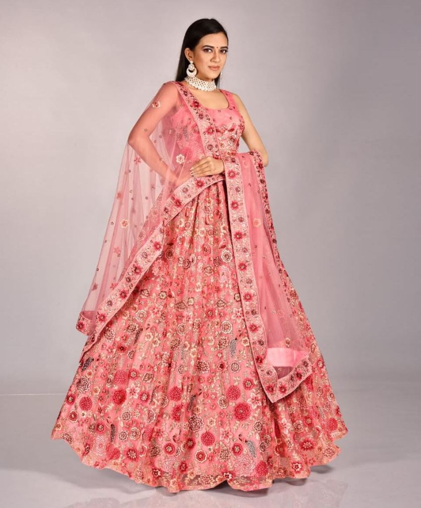 Pink Net Embroidered Bridal Lehenga With Dupatta collection