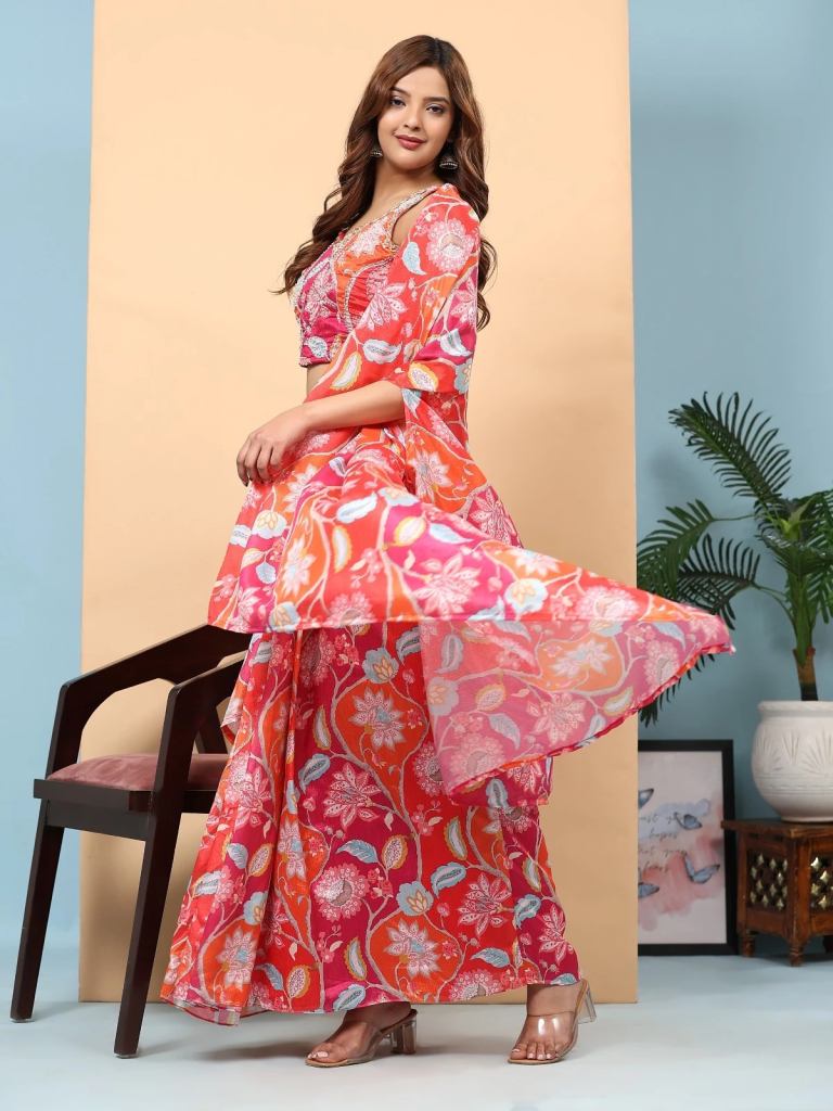 Pink Orange Amoha Trendz C333 Chinon Indo Western Collection 