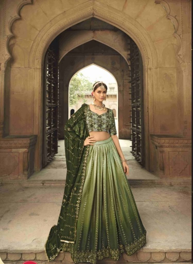 Pista Green to Olive Multi Color Party Wear Silk Designer Lehenga choli  collection 