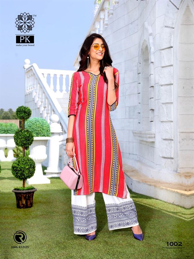 Buy Pink Mirror Fairytales Naira Cut Kurti Pant With Dupatta Collection.