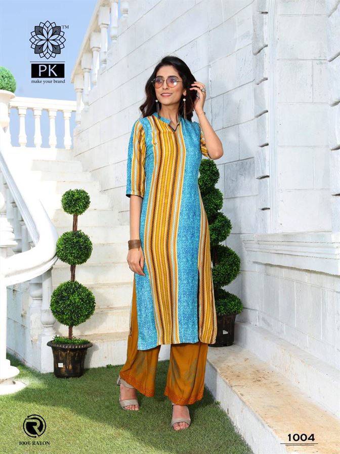 Aagya Presents Butterfly Plazo Collection Of Heavy Rayon Embroidered Kurti  With Printed Plazo