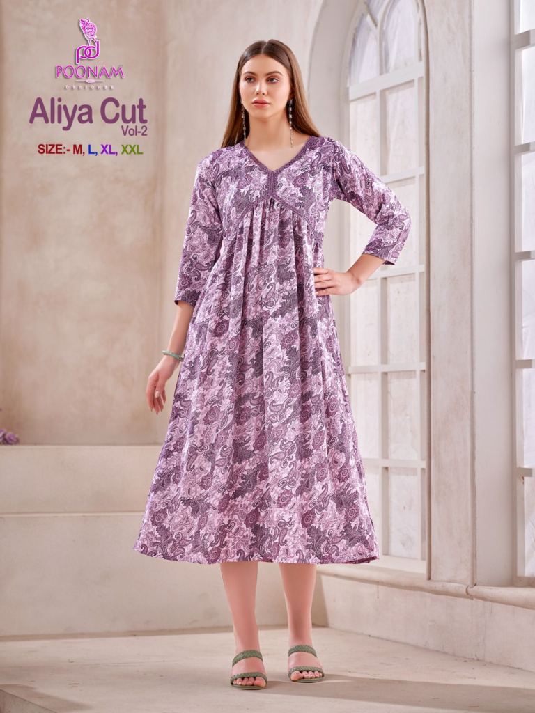 Poonam Aliya Cut Vol 2 Fancy Rayon Printed Gown Kurti Collection