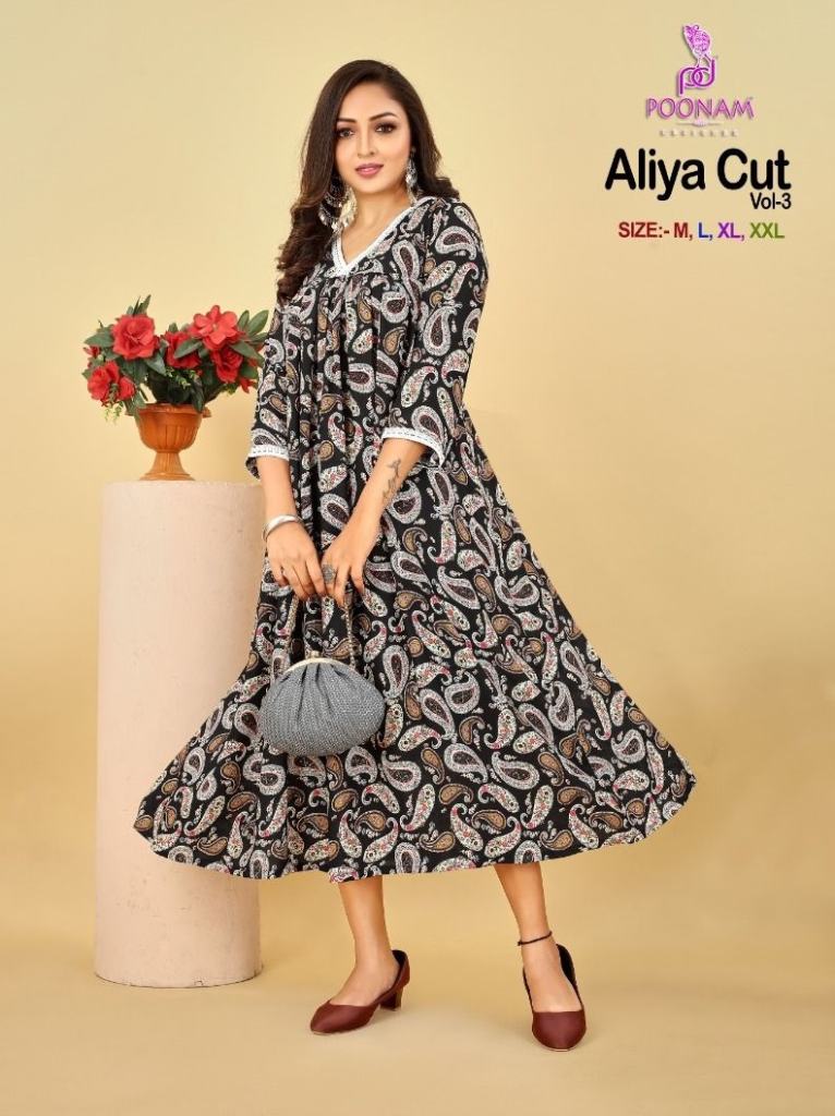 Poonam Aliya Cut Vol 3 Printed Designer Long Kurtis collection 