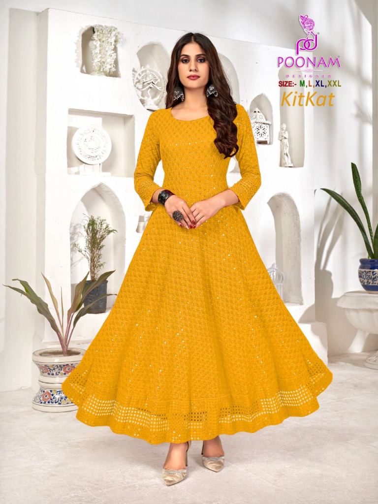 Poonam Kitkat Rayon Chikan work Fancy Anarkali Kurti Collection