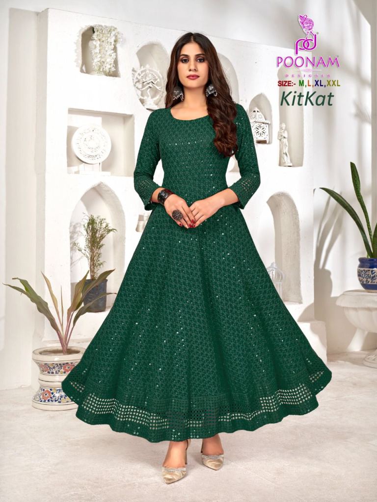 Buy Poonam Kitkat Rayon Chikan work Fancy Anarkali Kurti Collection