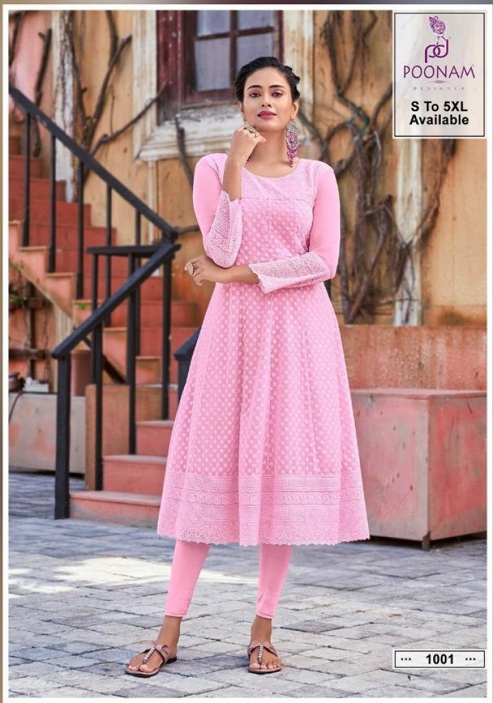 Poonam Rangrez Designer Georgette Chiken Work Kurti  catalog 