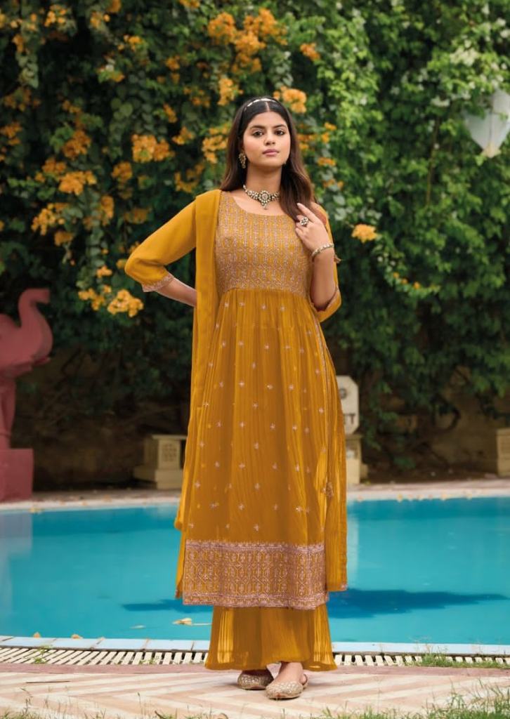 Poonam Rose Gold Nayra Cut Party Wear Kurti Collection