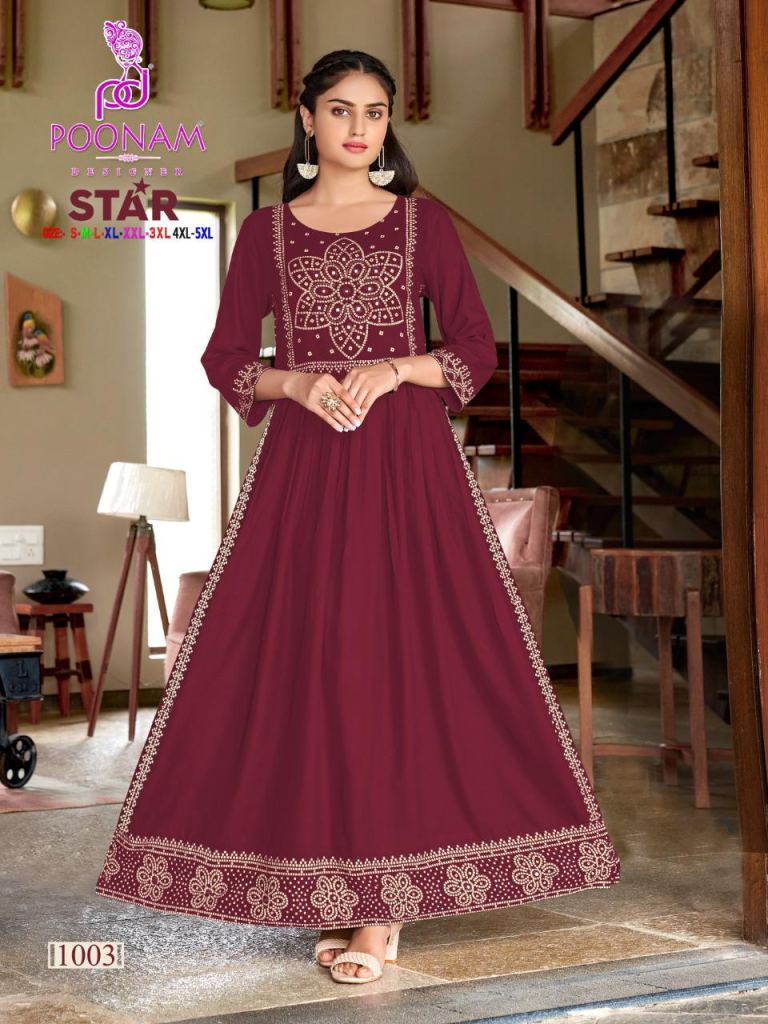 Buy Kurti Fac-Tree Western Design Gown Type Long Kurta with Traditional  Designer Handwork for Women's & Girl (Maroon, Large) at Amazon.in