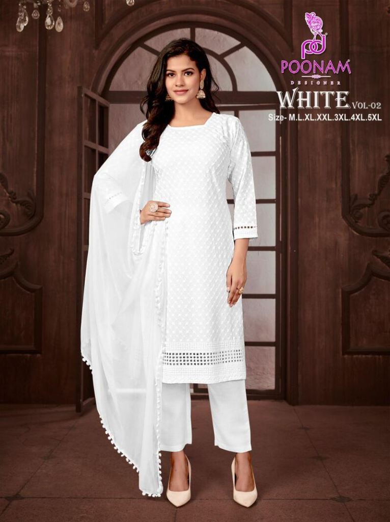 Poonam White Vol 2 Kurti Pant With Dupatta
