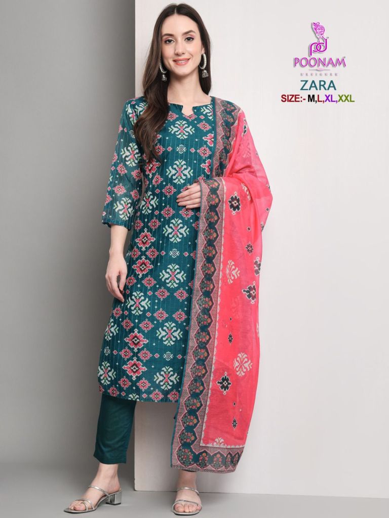 Poonam Zara Exclusive Modal Silk Top Bottom Dupatta 