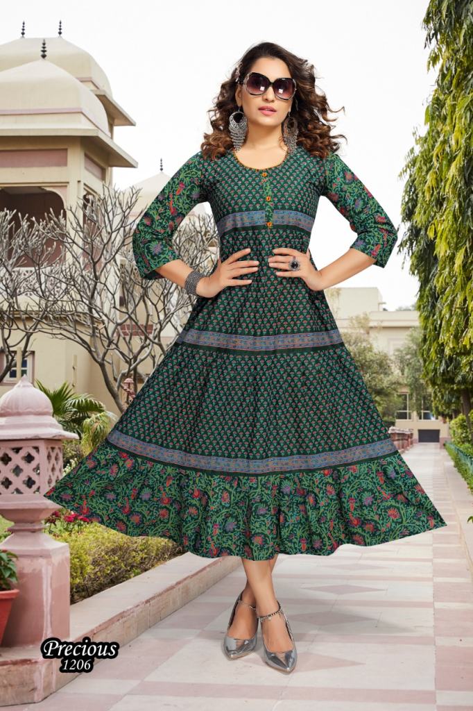 Blue Cotton Anarkali Dress Kurta With Floral Print at Soch