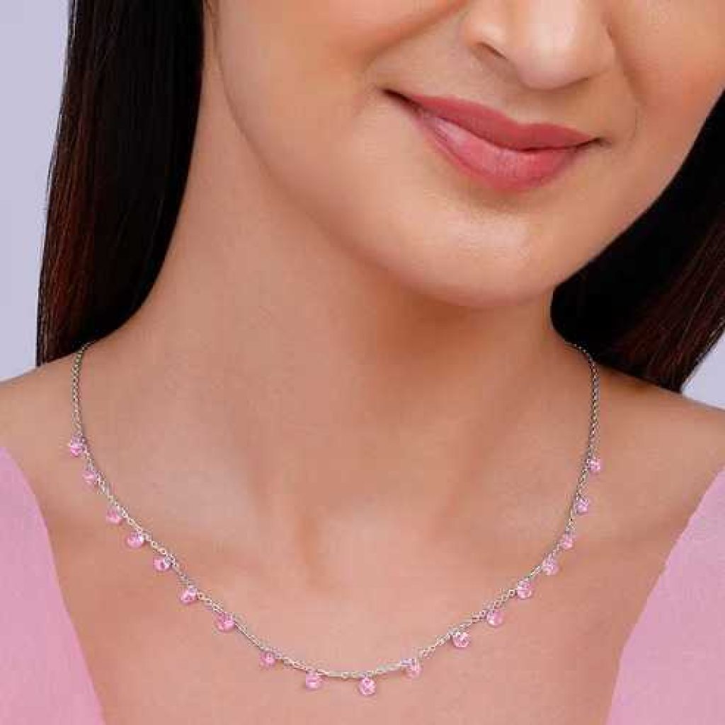 Radha rani Silver Baby Pink Fantasy Necklace